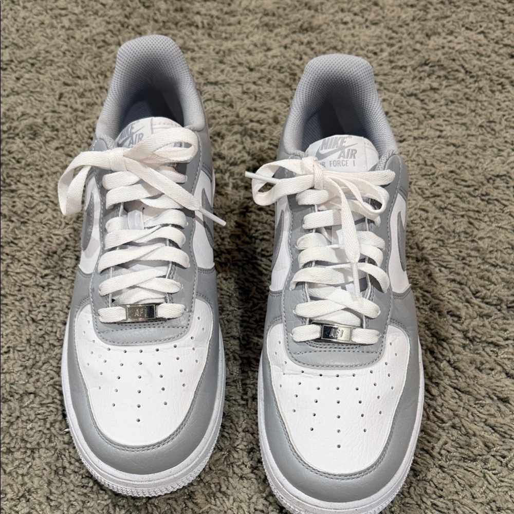 Nike Air Force One Low-Top Sneakers in White and Light Gray